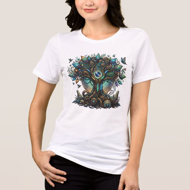 Camiseta Árvore Cibernética da Vida Cosmic Steampunk (Frente)