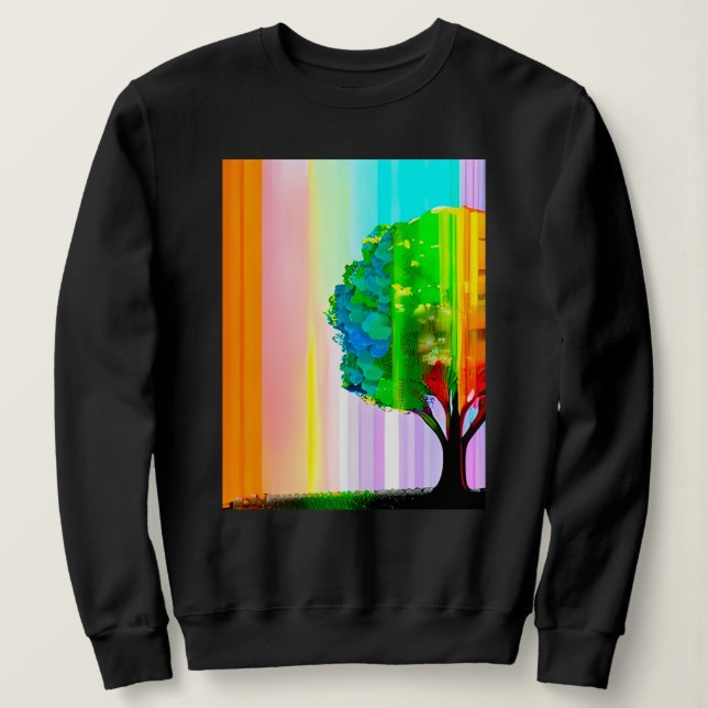 Camiseta Árvore colorida arco-íris e céu (Frente do Design)
