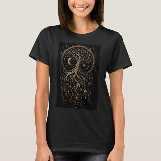 Camiseta Árvore Cósmica da Vida 3D Micro Mosaico (Frente)