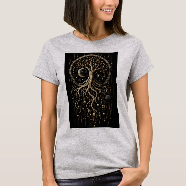 Camiseta Árvore Cósmica da Vida 3D Micro Mosaico (Frente)