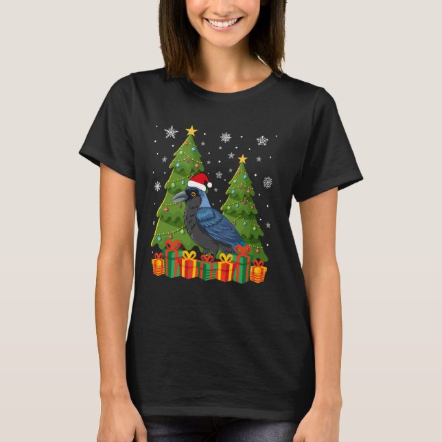 Camiseta Árvore Crow Xmas Luz Santa Hat Natal Feio (Frente)