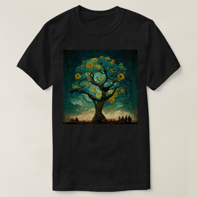 Camiseta Árvore da Noite Estrelada no Estilo de van Gogh (Frente do Design)