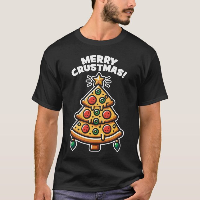 Camiseta Árvore da Pizza de Crustmas de feliz - Feliz Natal (Frente)
