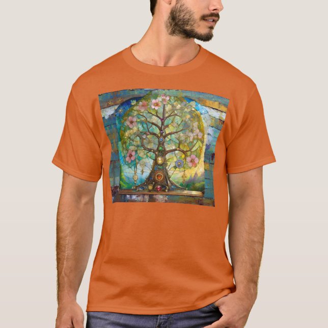 Camiseta Árvore Da Vida Em Flor Dos 7 Chakras (Frente)