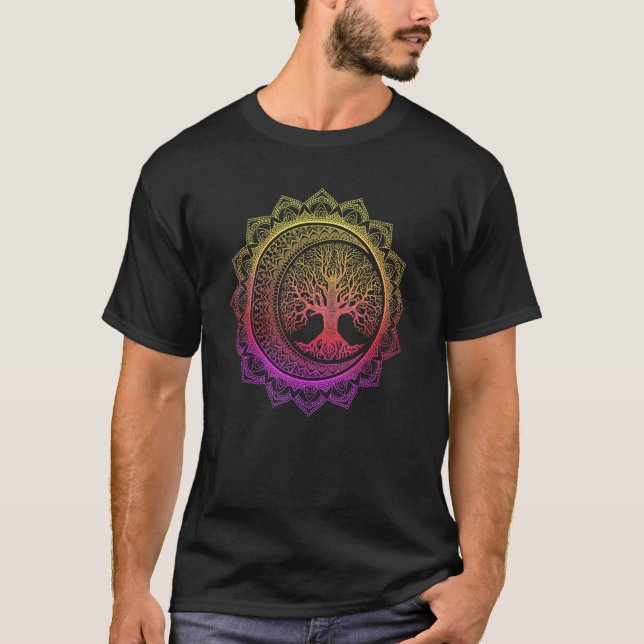 Camiseta Árvore Da Vida Fases Da Lua Crescente Floral Manda (Frente)