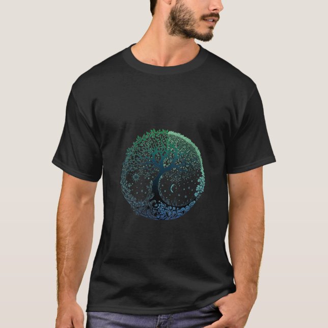Camiseta Árvore da Vida Feminina Sol Lua Estações Mandala C (Frente)