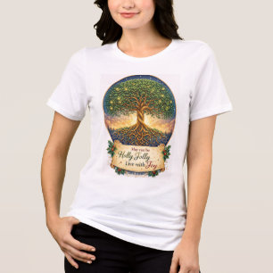 Camiseta Árvore da Vida Festiva Holly Jolly Gráfico Feminin