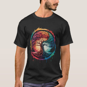 Camiseta Árvore Da Vida Natureza Colorida Yin Yang Zen Yoga