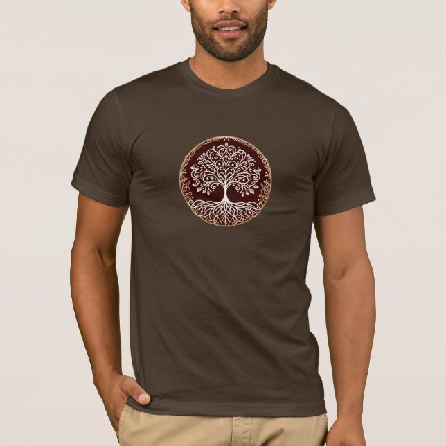 Camiseta Árvore da Vida Vermelha Escura Rústica (Frente)