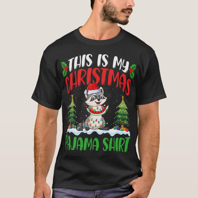 Camiseta Árvore das Luzes de Natal Raccoon (Frente)