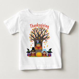 Camiseta Árvore de Ação de Graças com corujas bonitinhas
