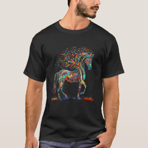 Camiseta Árvore de Arte de Cavalo - Colorido Motivo de Cava