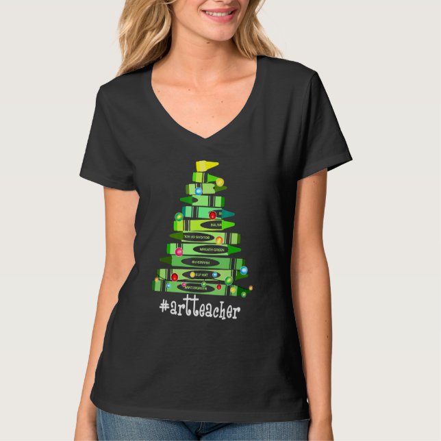 Camiseta Árvore de Arte de Natal Crayon - Melhor Natal (Frente)