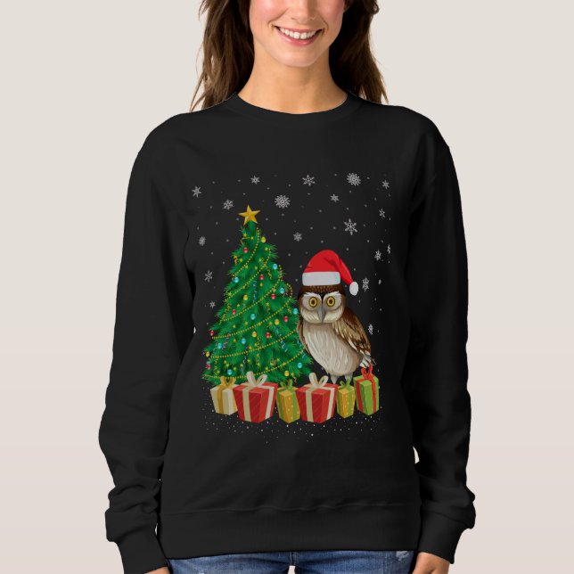 Camiseta Árvore de Barn Owl Xmas Iluminando Santa Hat Barn  (Frente)