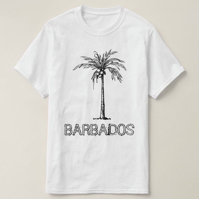 Camiseta Árvore de coco de Barbados, design preto e branco (Frente do Design)