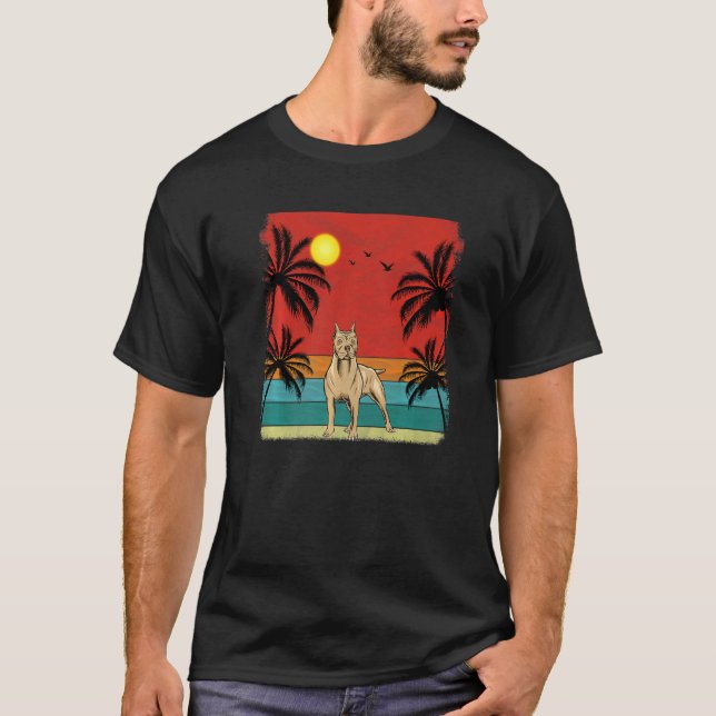 Camiseta Árvore de Coco de Praia Gráfico Retro Pitbull Cach (Frente)