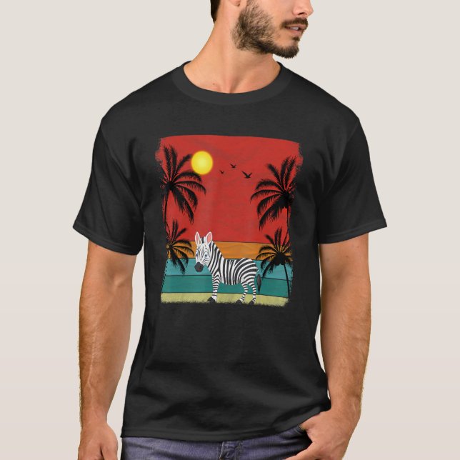Camiseta Árvore de Coco de Praia Retro Gráfico Zebra Summer (Frente)
