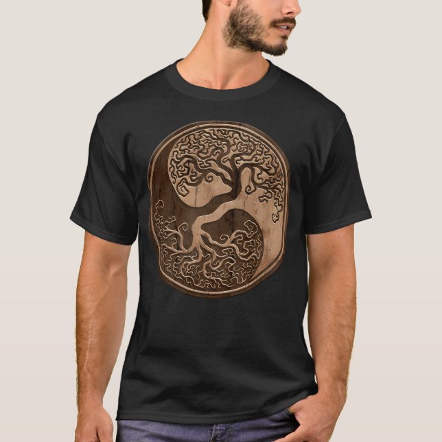 Camiseta Árvore De Efeito De Grãos De Madeira Bruta Yin Yan (Frente)