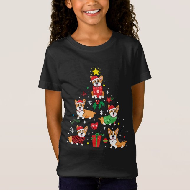 Camiseta Árvore de Enfeites de natal Corgi (Frente)