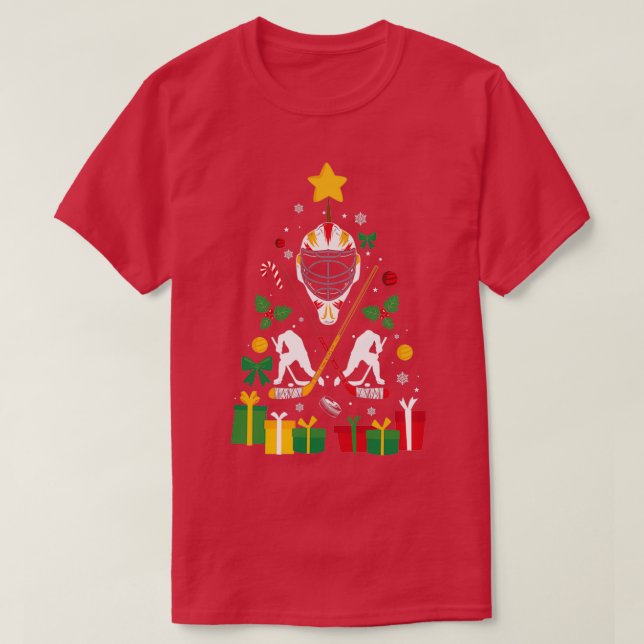 Camiseta Árvore de Hóquei ICe Engraçado Presente no Natal (Frente do Design)