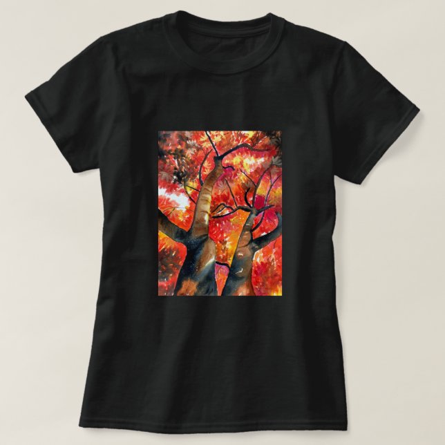 Camiseta Árvore de mapeamento japonês de aquarela (Frente do Design)