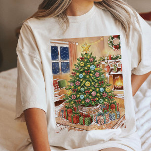 Camiseta Árvore de Natal Aconchegante Com Enfeites Sorriden