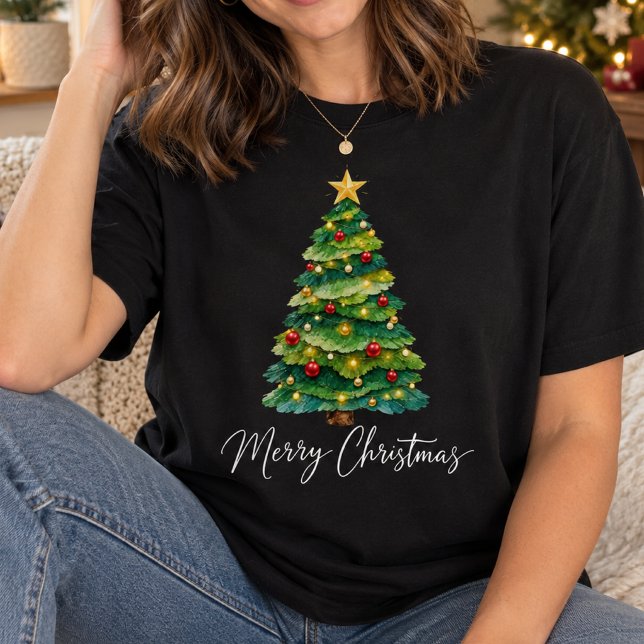 Camiseta Árvore de Natal Alegre  (Merry Christmas Tree T-Shirt Festive Holiday Graphic Tee)