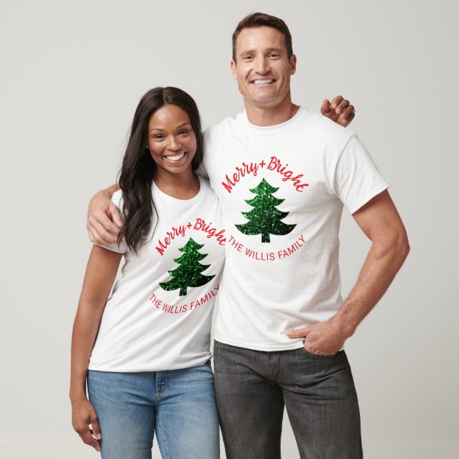Camiseta Árvore de Natal alegre brilhante Sparkly com nome  (Unissex)