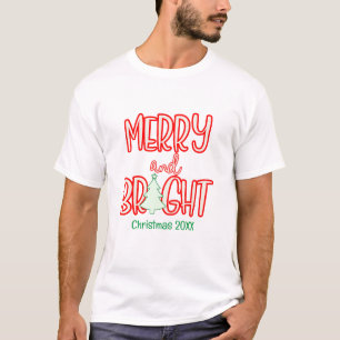 Camiseta Árvore de Natal Alegre e Brilhante Vermelho Verde 
