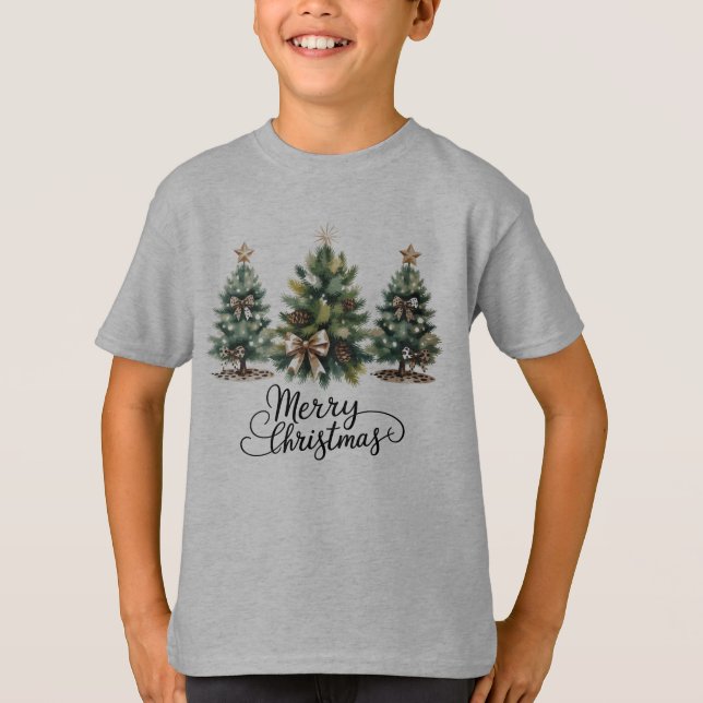 Camiseta Árvore de Natal Alegre Leopardo Laço Xmas (Frente)