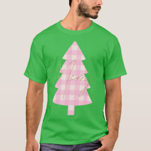 Camiseta Árvore de Natal Alegre Xadrez Rosa