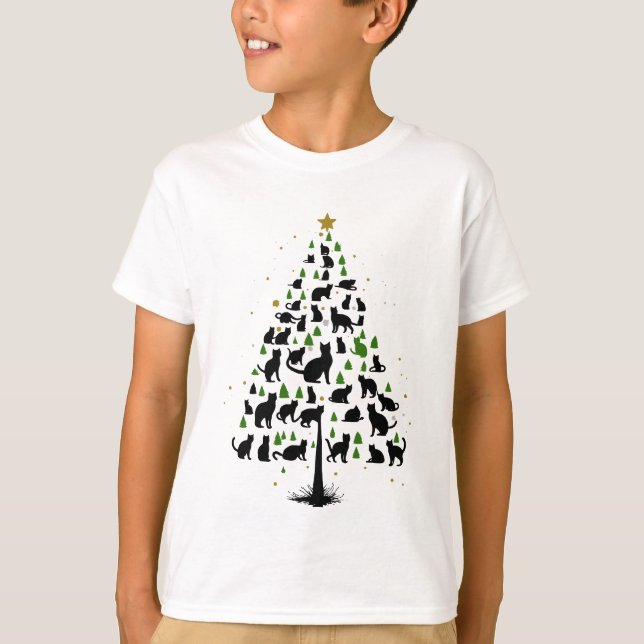 Camiseta Árvore de Natal Amante de Gatos 2 (Frente)