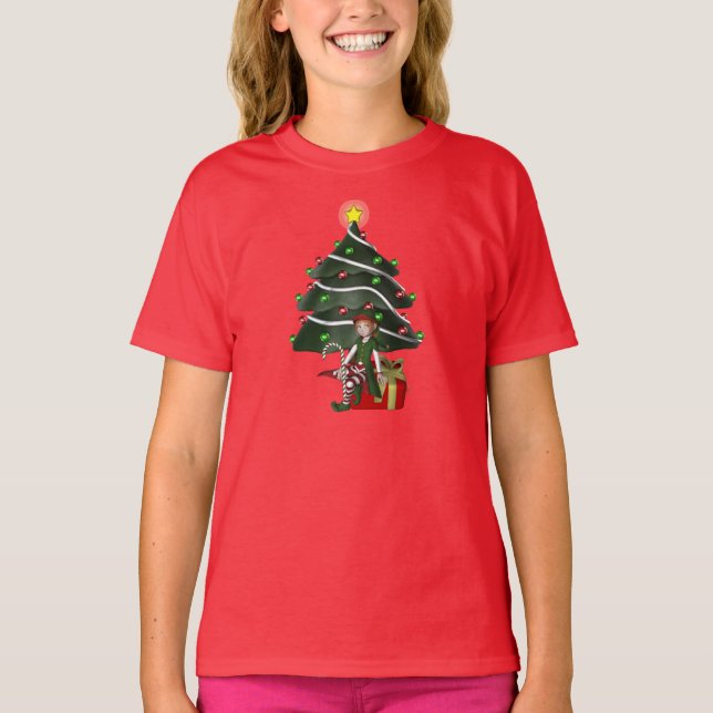 Camiseta Árvore de Natal Apresentada Crianças Bonitas (Frente)