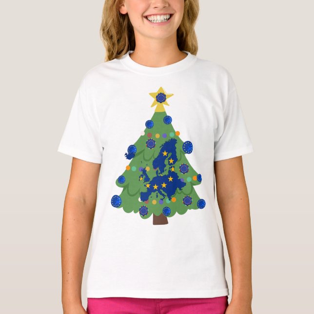 Camiseta Árvore de Natal - Bandeira da União Europeia | Eur (Frente)
