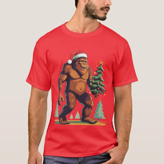 Camiseta Árvore de Natal Bigfoot Santa Hat (Frente)