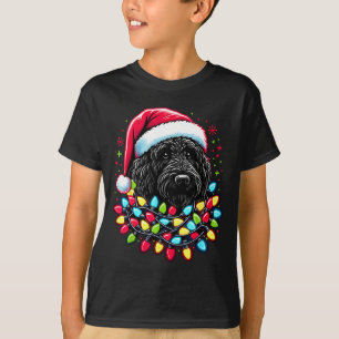 Camiseta Árvore de Natal Black Labradoodle Luzes de Natal D