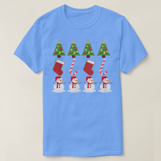 Camiseta Árvore de Natal Bolas Candi Imagem Snowman (Frente do Design)