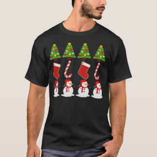 Camiseta Árvore de Natal Bolas Candi Imagem Snowman
