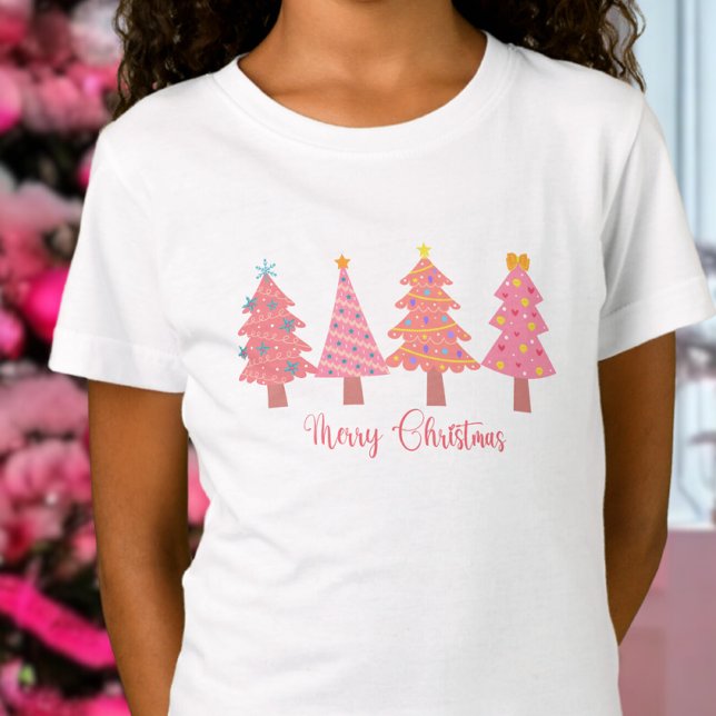 Camiseta Árvore de Natal Bonita, Rosa, Feliz (Criador carregado)