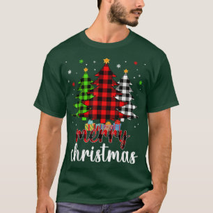 Camiseta Árvore de Natal Buffalo Xadrez Vermelho Branco Ver