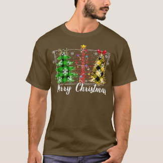 Camiseta Árvore de Natal Buffalo Xadrez Vermelho Verde Luz