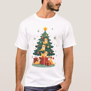 Camiseta Árvore de Natal Cachorro Fofo Divertido C