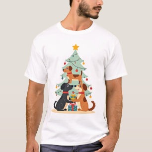 Camiseta Árvore de Natal Cachorro Fofo Divertido C