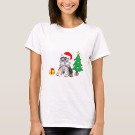 Camiseta Árvore de Natal, cachorro Yorkshire e presentes