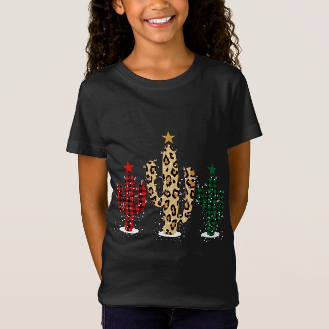 Camiseta Árvore de Natal Cactus com Xadrez de Buffalo Leopa (Frente)