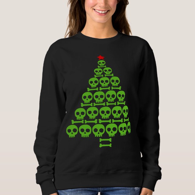 Camiseta Árvore de Natal Caveira e Ossos Verde (Frente)