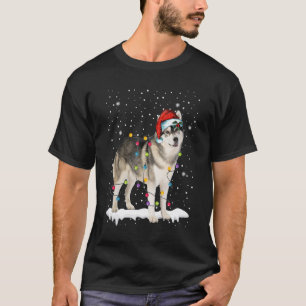 Camiseta Árvore de Natal Chapéu do Papai Noel Cão Husky Sib