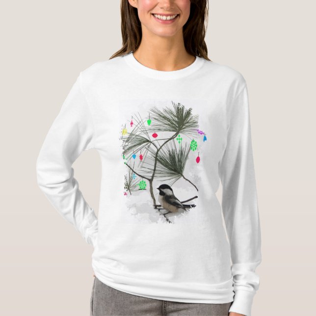 Camiseta Árvore de Natal Chickadee (Frente)