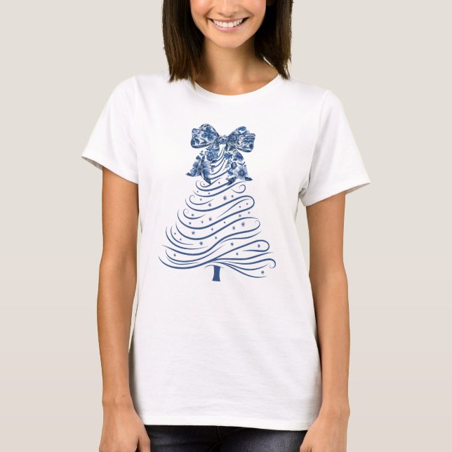 Camiseta Árvore de Natal Chinesice Laço Azul Natal (Frente)