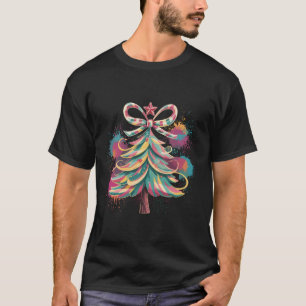 Camiseta Árvore de Natal Colorida Coquette Preppy Rosa Nata